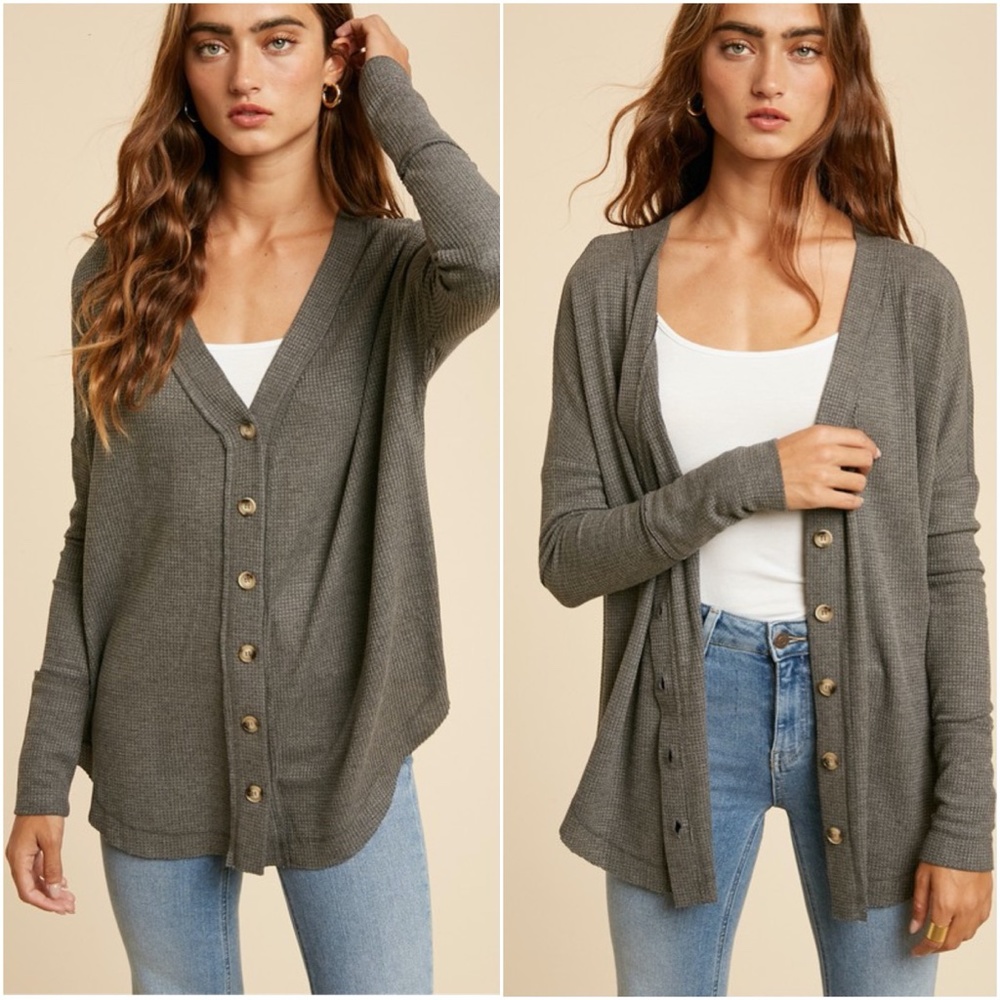 02 Charcoal Button up long sleeve Top